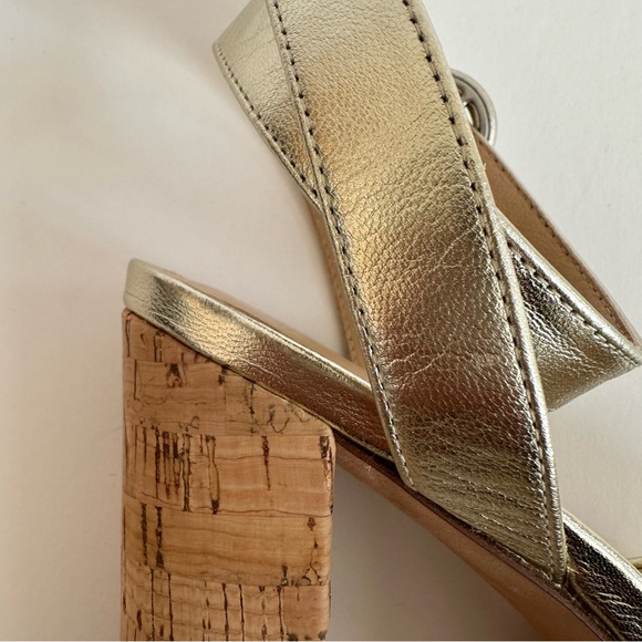 Veronica Beard Gold Lalana Leather Ankle Strap Cork Platform Heel Sandal 6.5 NIB - Picture 9 of 16